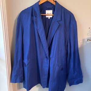 Madewell Double Breasted Blazer Jacket Cobalt Blue Linen Womens Size L